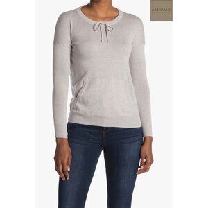 AMICALE NWT DROP SHOULDER CREW NECK COTTON/VISCOSE/CASHMERE GREY SWEATER. SIZE S